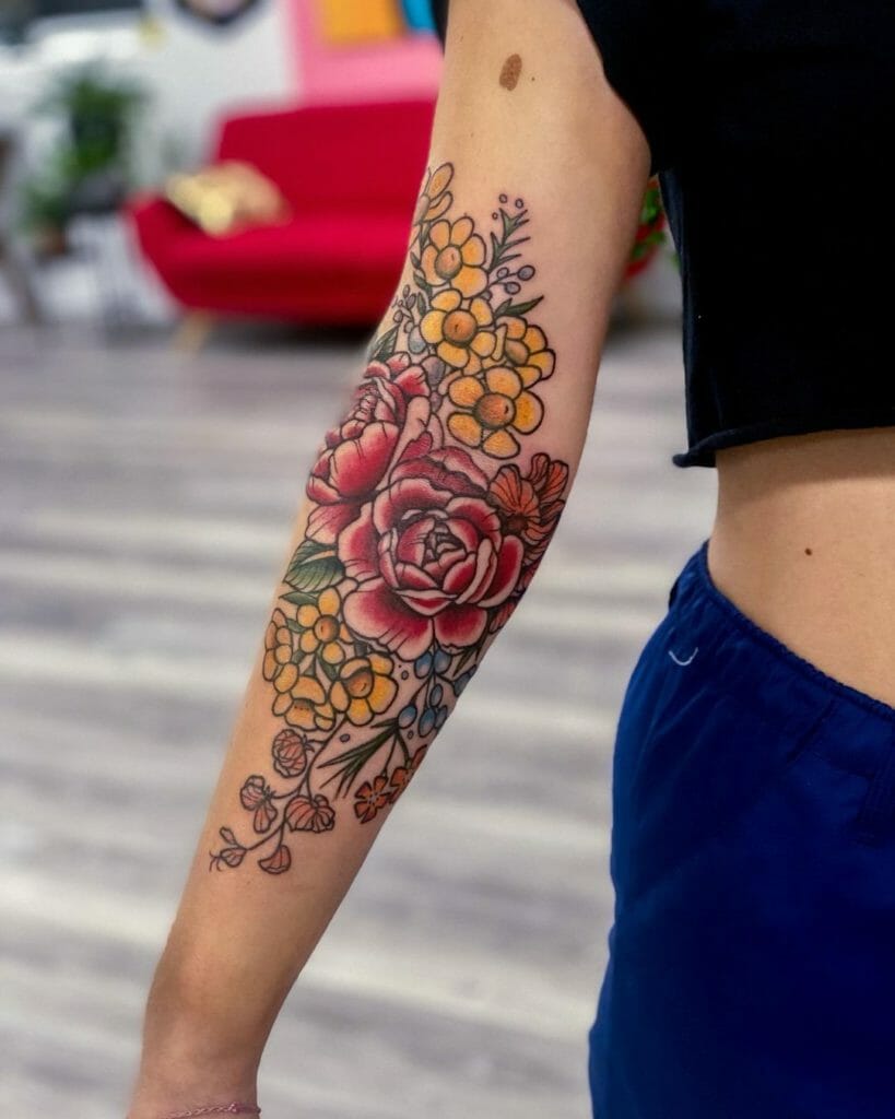 Traditional Flower Sleeve Tattoo