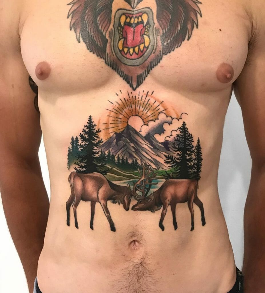 Vibrant And Colourful Elk Tattoo Designs
