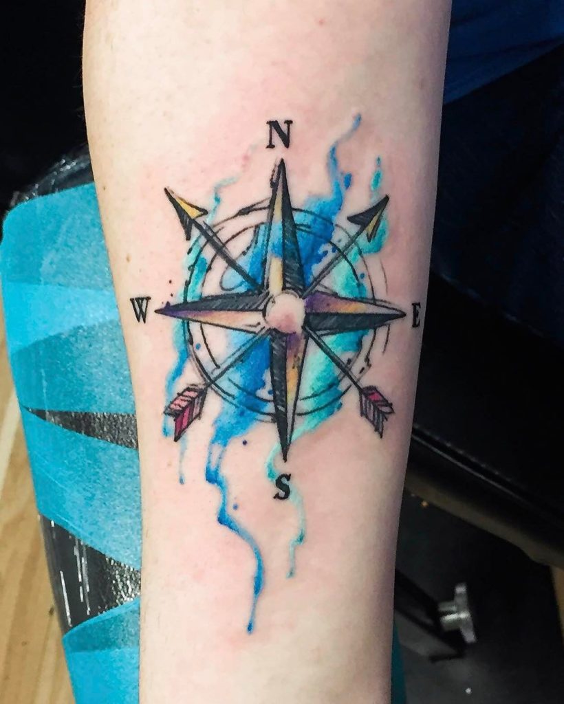 Water Colour Compass Tattoo For Artists