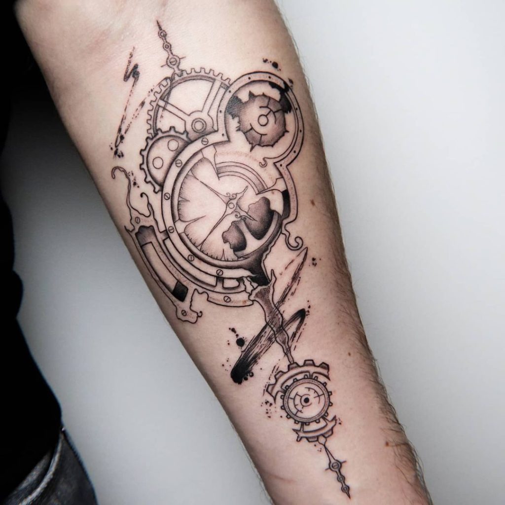 Watercolour Clockwork Tattoo