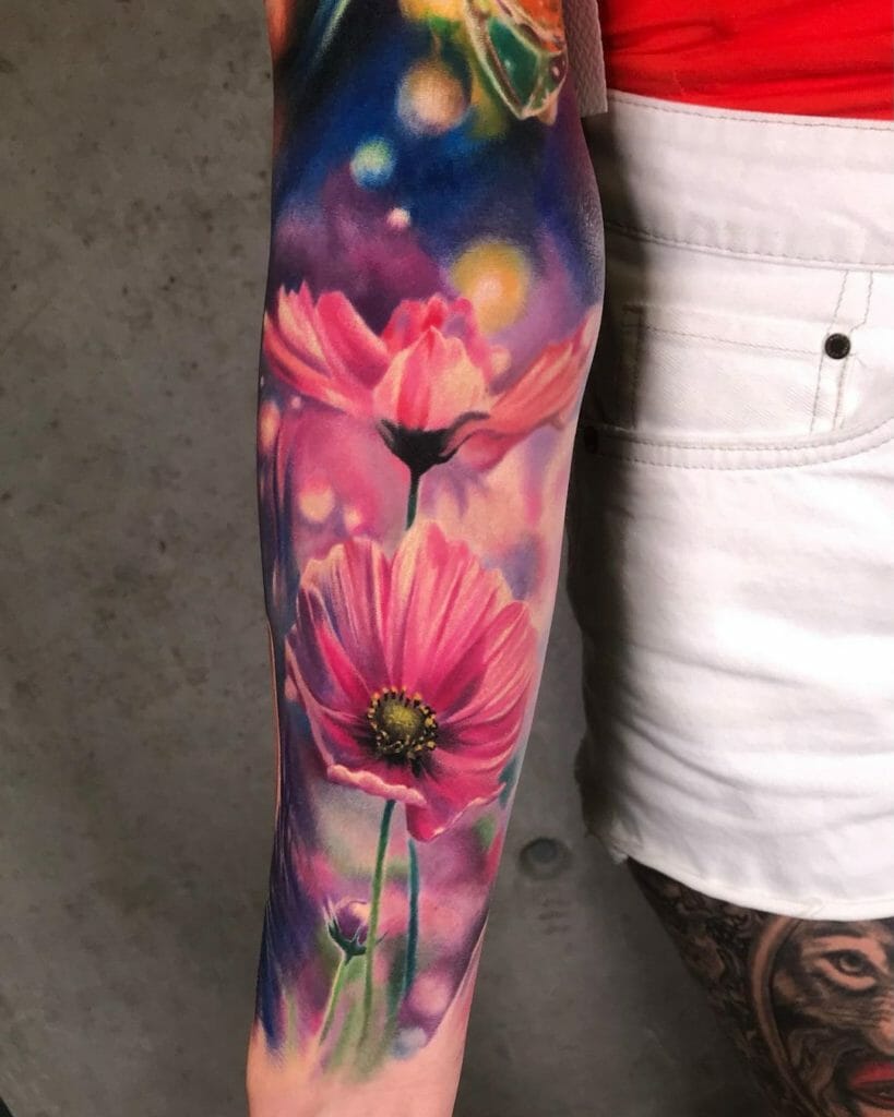 Watercolour Flower Sleeve Tattoo