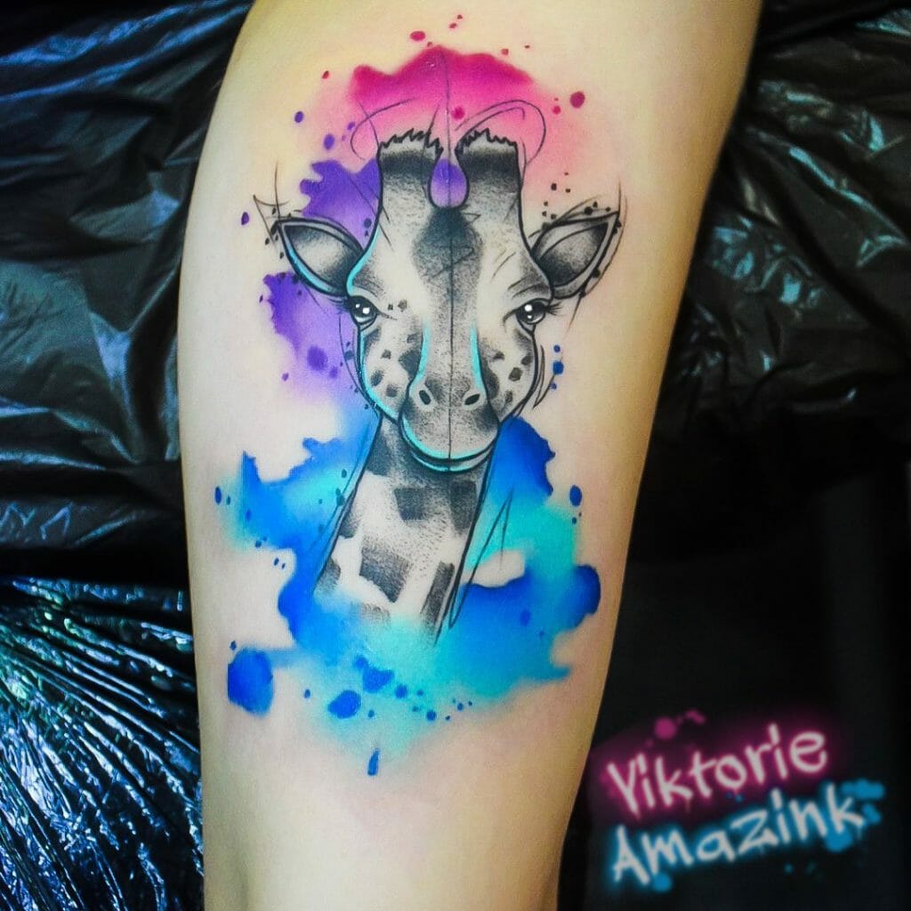 Watercolour Giraffe Tattoo Design