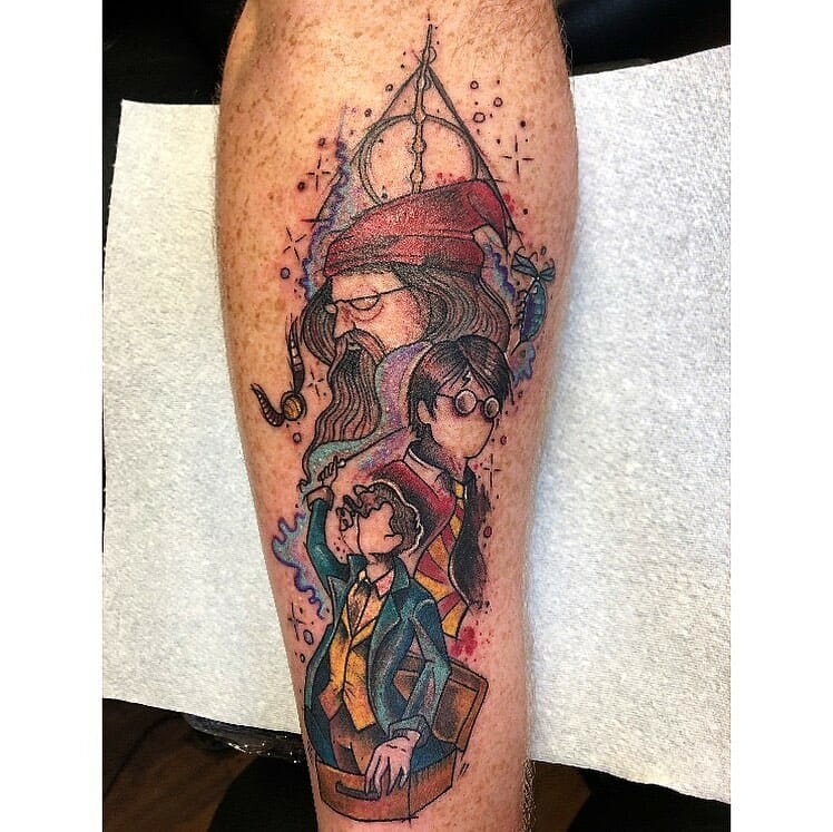 Watercolour Sketch Themed Dumbledore Tattoo