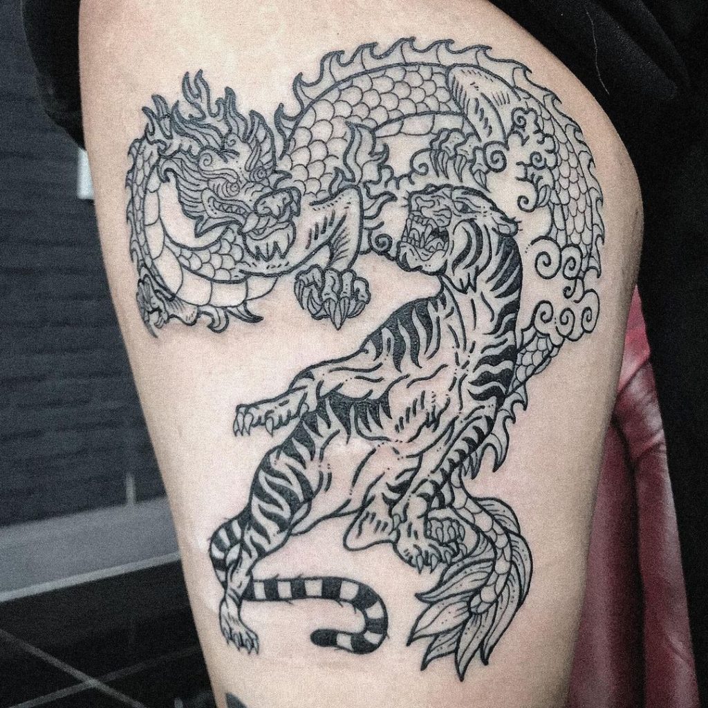 Yin And Yang Tattoo Design With Dragon And Tiger Symbolism For The Spirituals