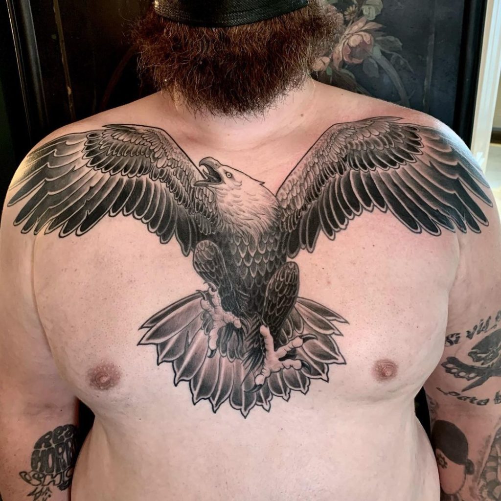 monochromatic eagle chest tattoo