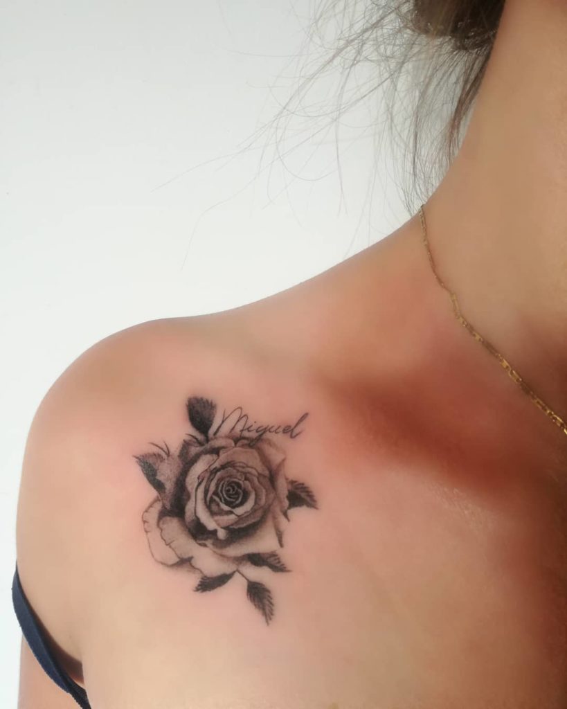 monochromatic rose tattoo