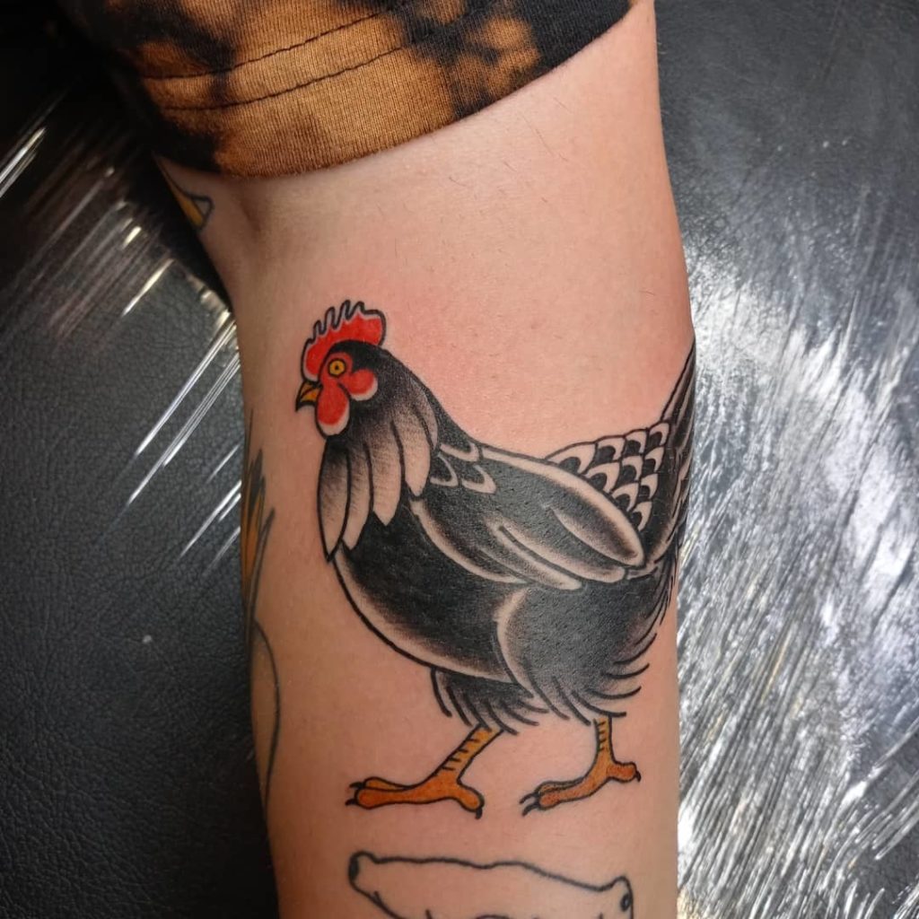 traditional black chicken tattoo