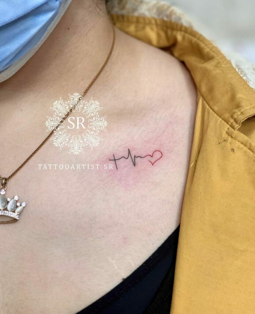 A Cross Heartbeat Heart Tattoo 