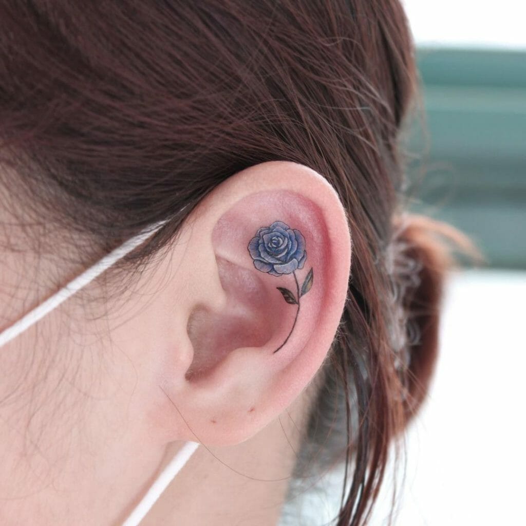 A Rose Tattoo on Helix in Blue