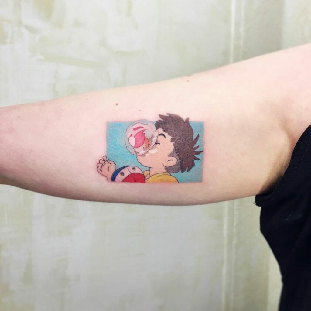 Adorable Ponyo On The Cliff Tattoo Ideas