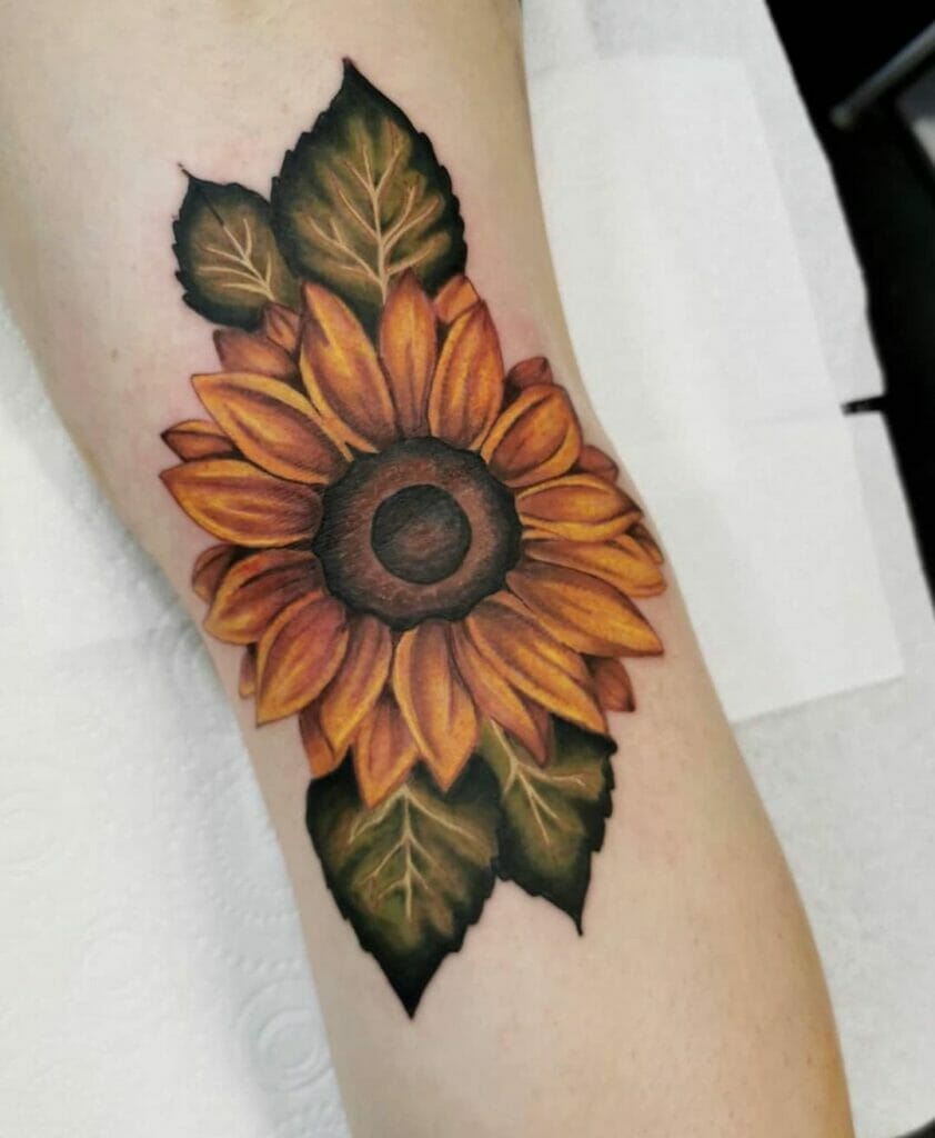 Aesthetic Sunflower Back Of Knee Tattoo