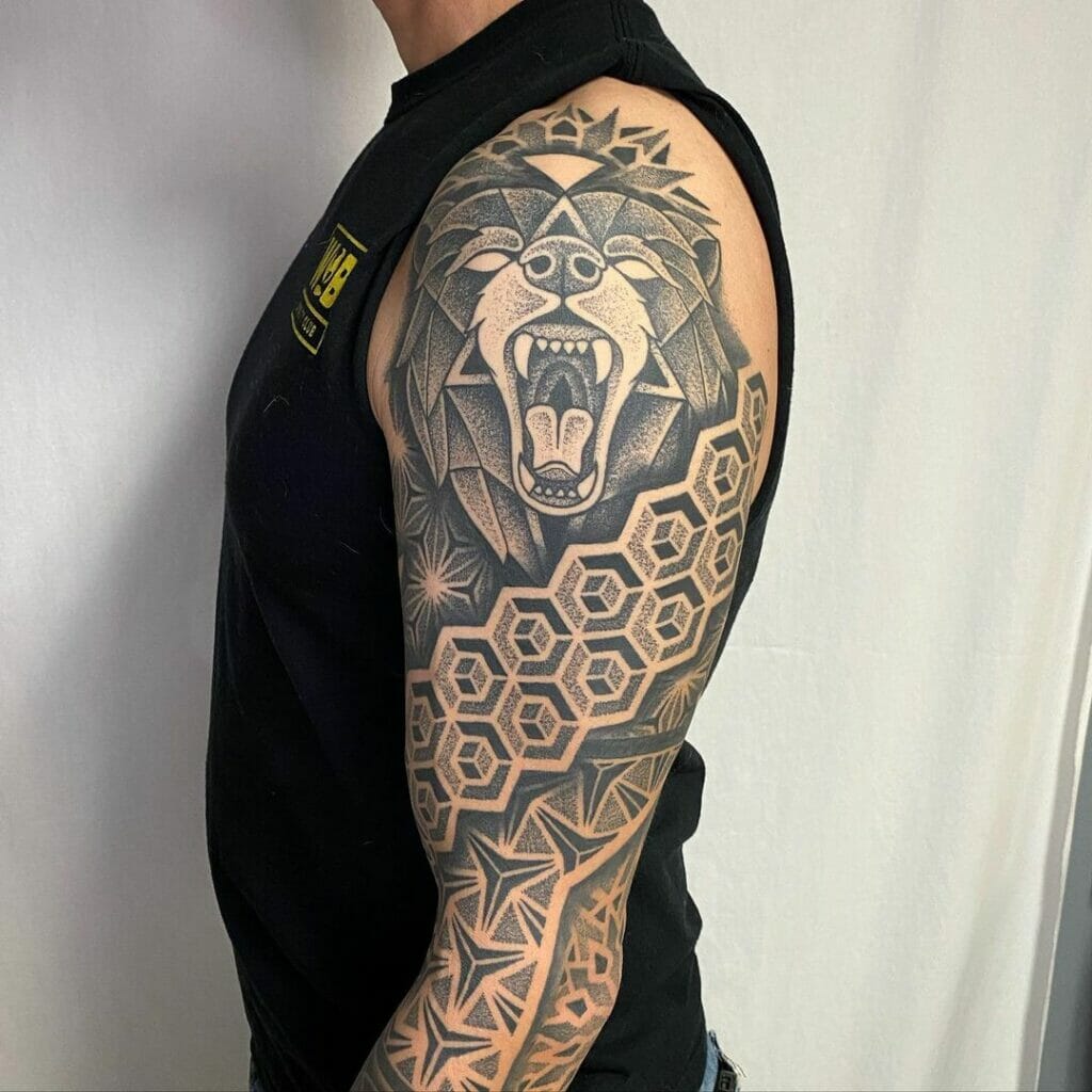 Bear Geometric Sleeve Tattoo