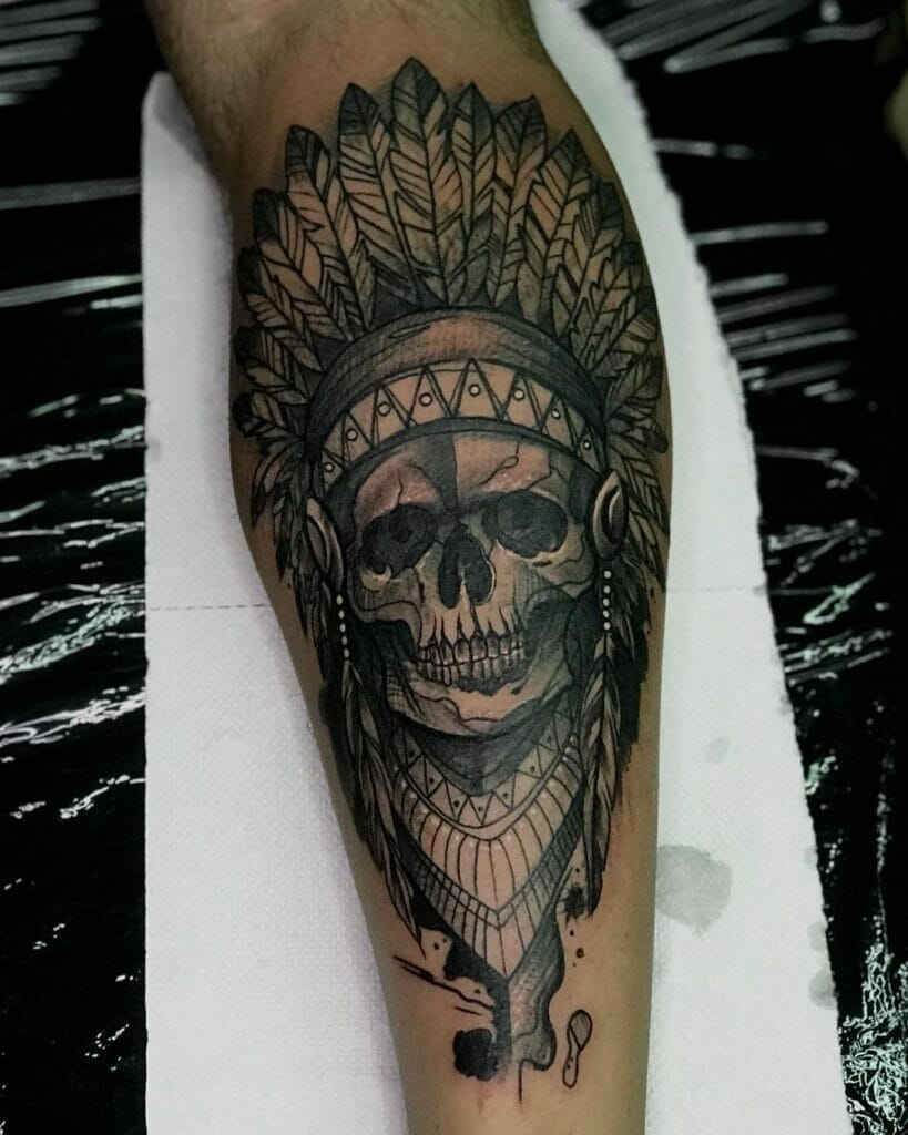 Blackwork Indian Skull Tattoo