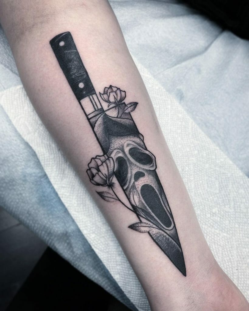 Classic Ghostface Tattoos With A Knife