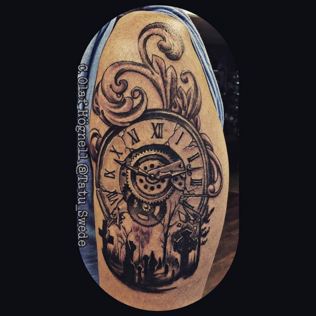 Clock And Graveyard Tattoo