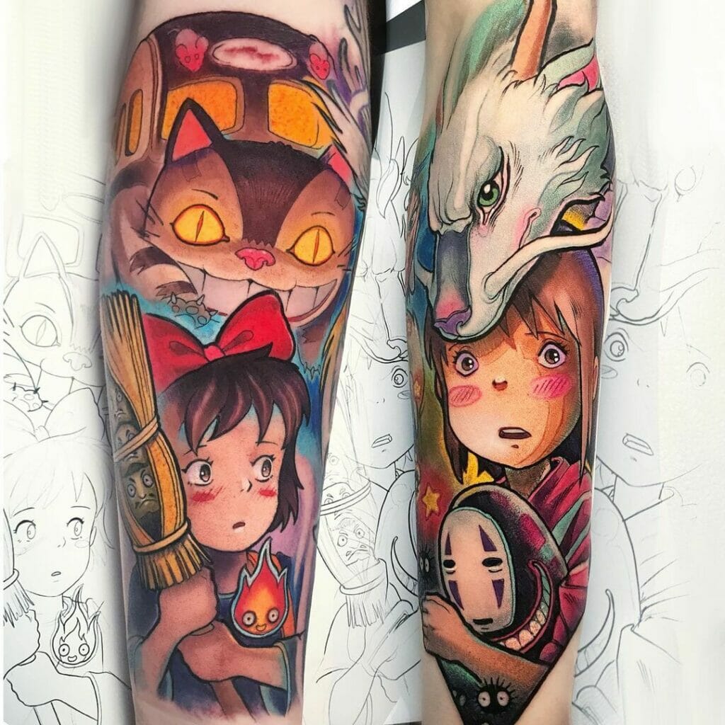 Colourful Studio Ghibli Sleeve Tattoo Idea For Tattoo Fanatics