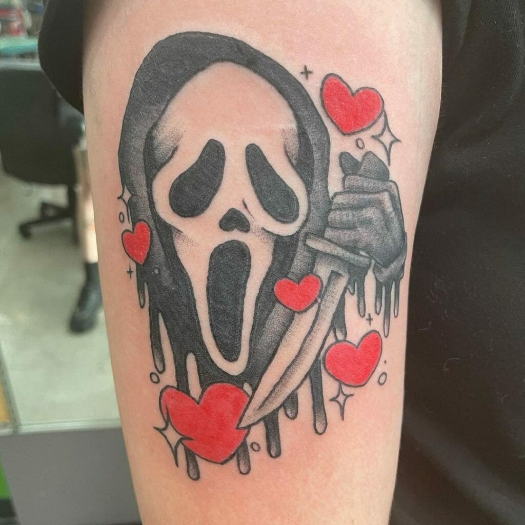 Cute Ghostface Tattoo Designs With The Heart Symbol