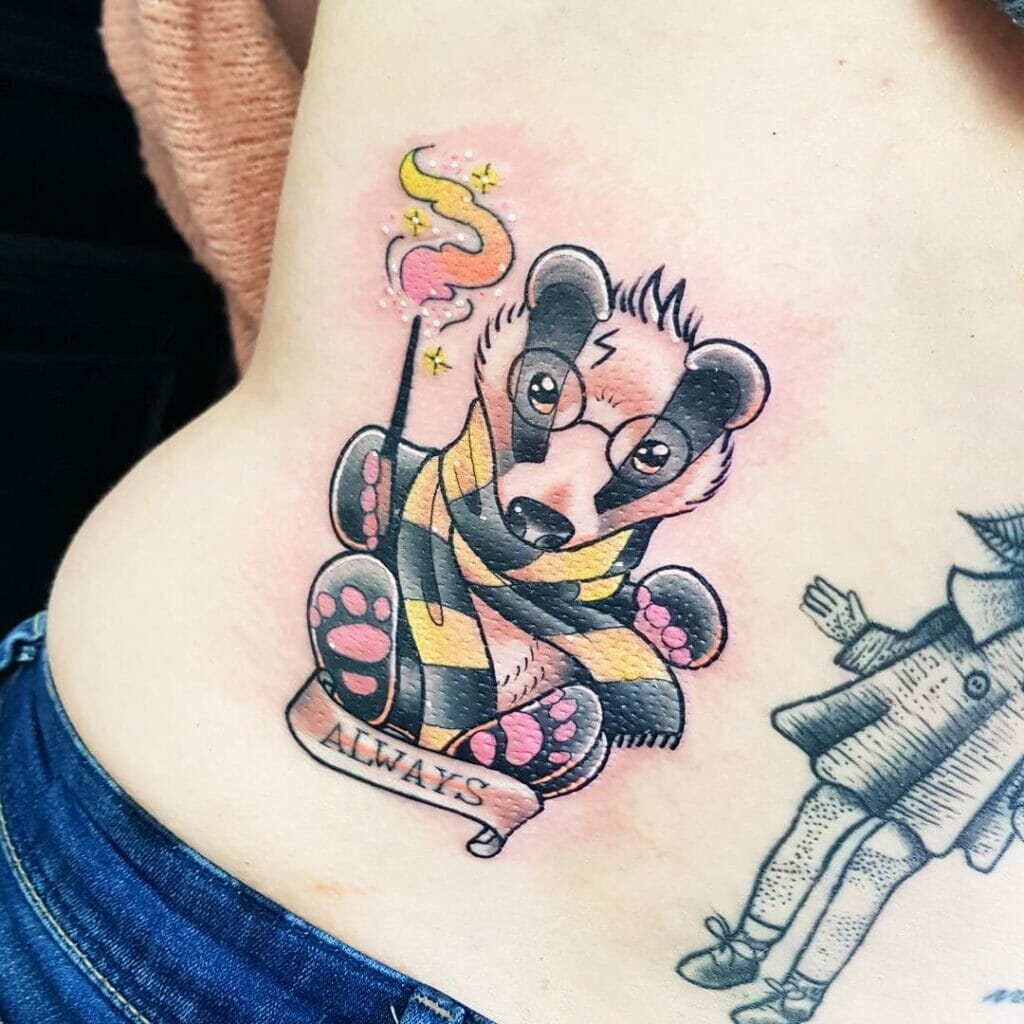Cute Hufflepuff Badger Tattoo