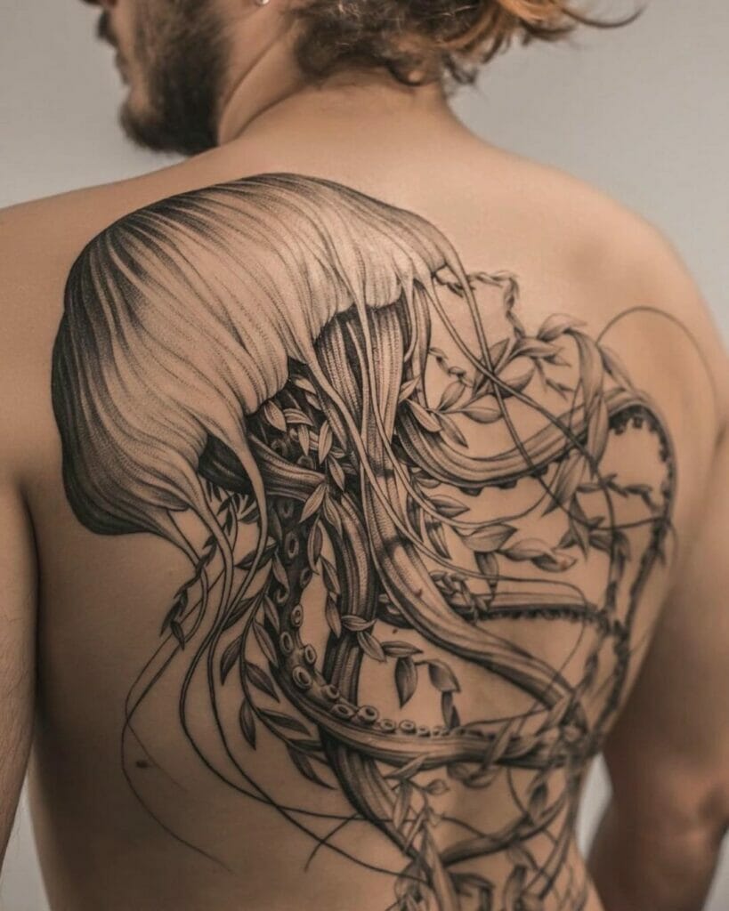 Decorative Full Back Jellyfish Tattoo
