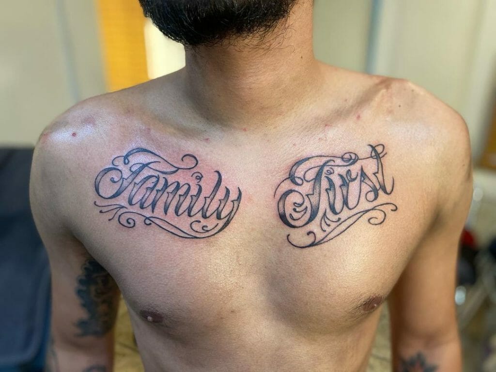 Family First Chest Tattoo For Men