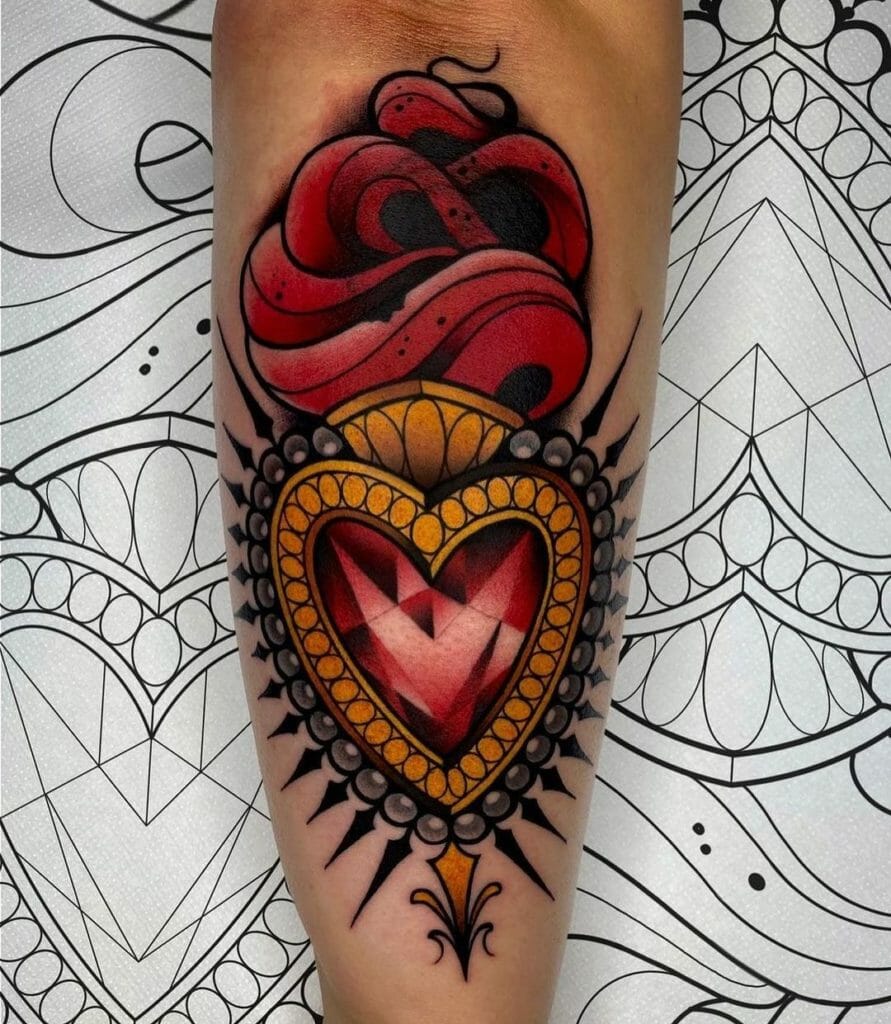Fascinating Color Ink Red Heart Tattoo Designs