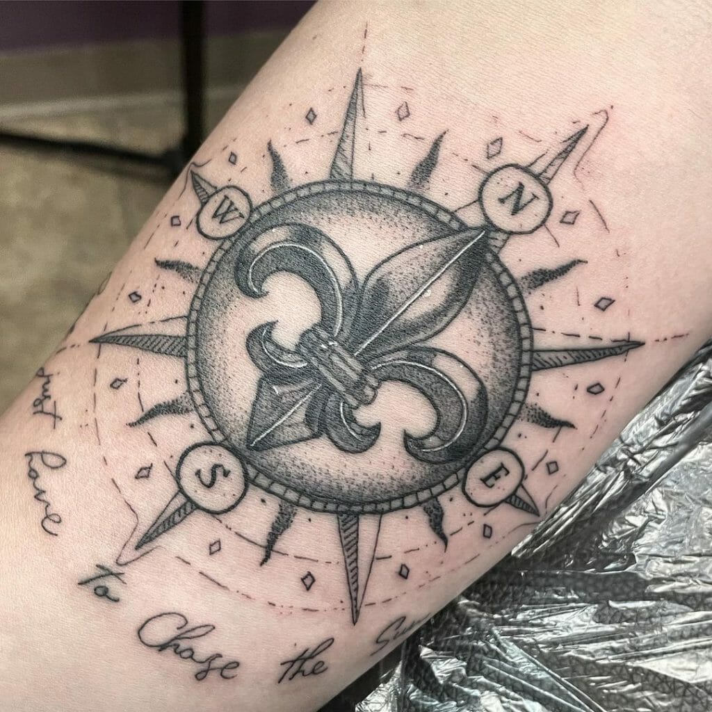Fleur De Lis Compass Tattoo