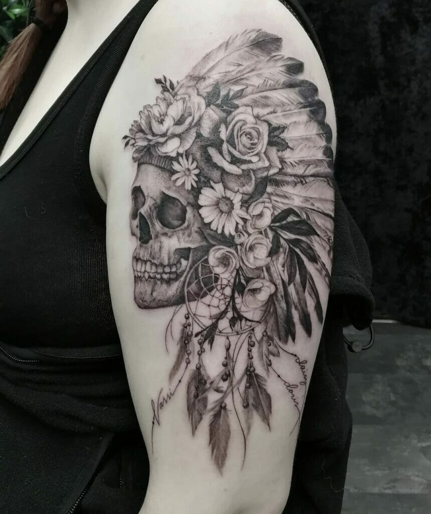 Floral Indian Skull Tattoo