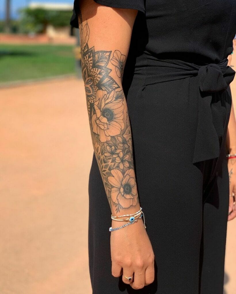 Floral Outer Forearm Sleeve Tattoo