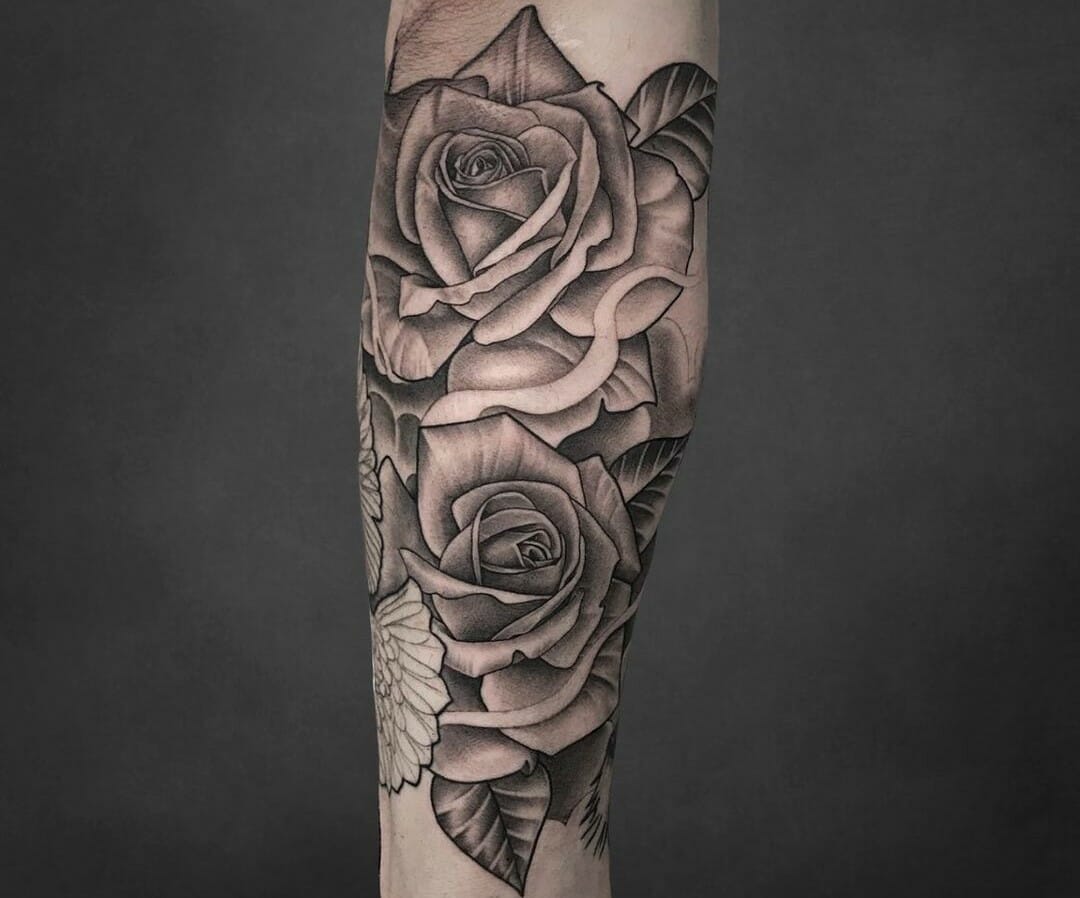 8. Black and Grey Rose Forearm Sleeve Tattoo for Men - wide 4