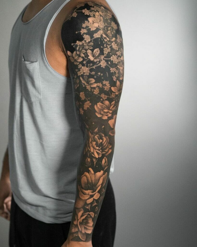 Full Arm Japanese Cherry Blossom Tattoo Design