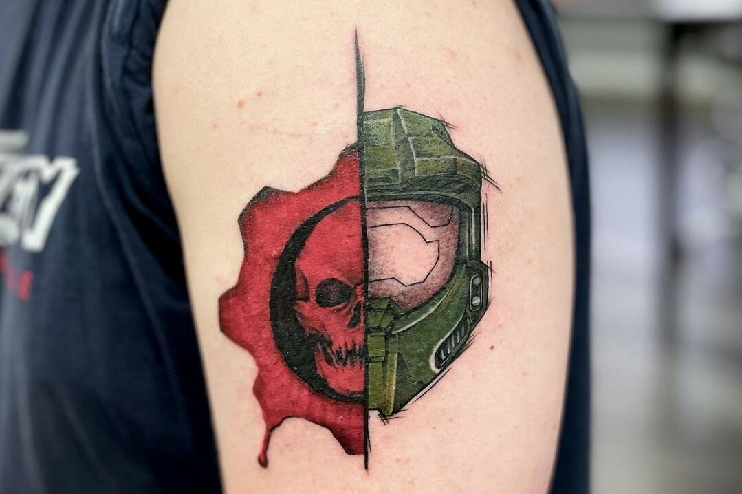 gears of war logo tattoo dotwork by slaveaddams on DeviantArt