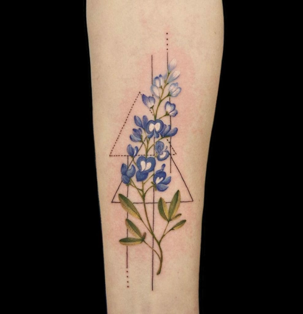 Geometric Blue Bonnet Flower Tattoo