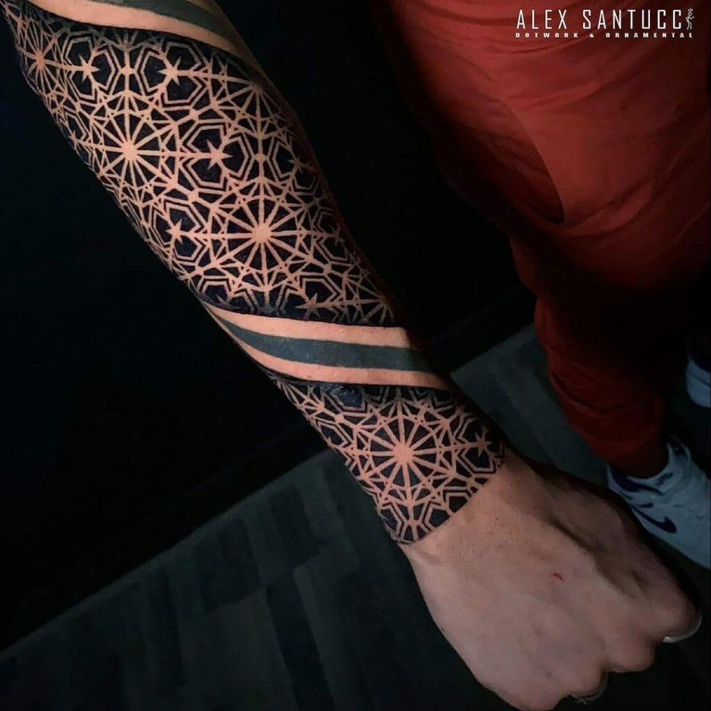 Geometric Dot Work Full Sleeve Tattoo Design
