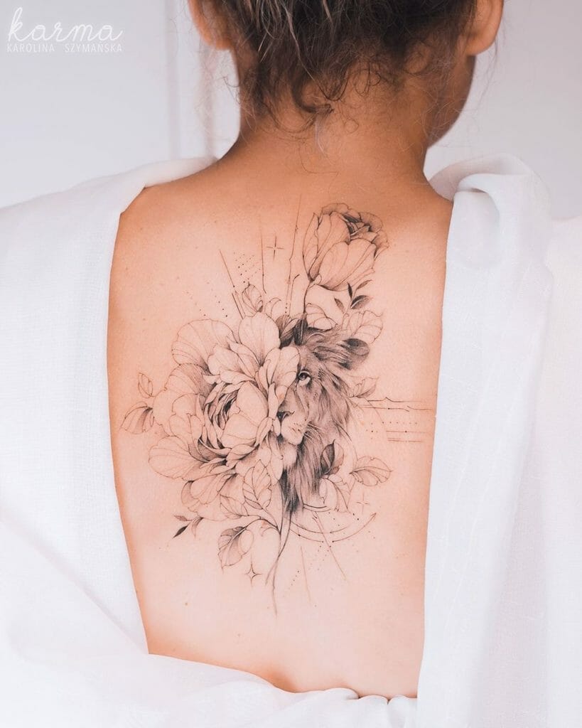 Geometric Peony Flower Tattoo