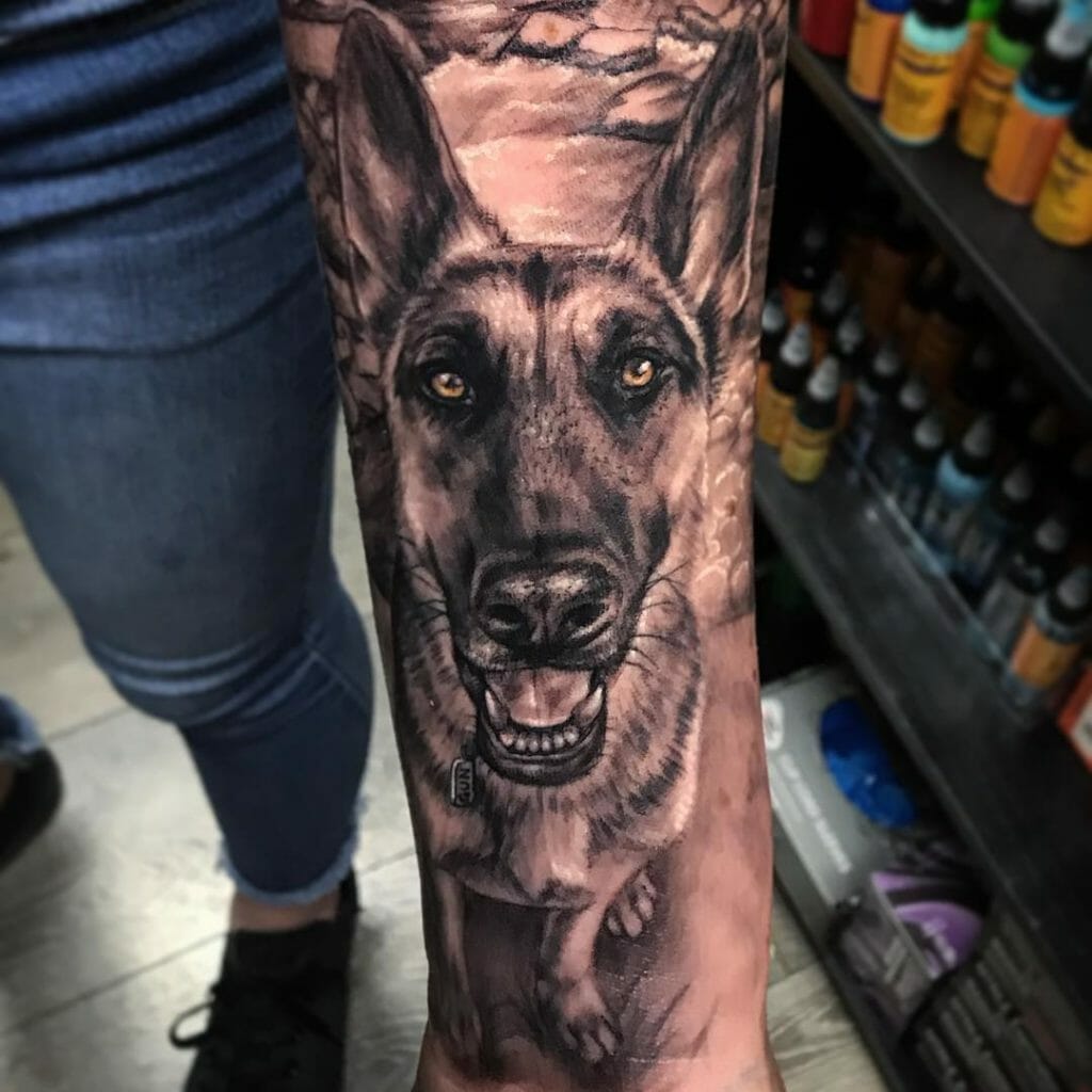 German Shepherd Sleeve Tattoo