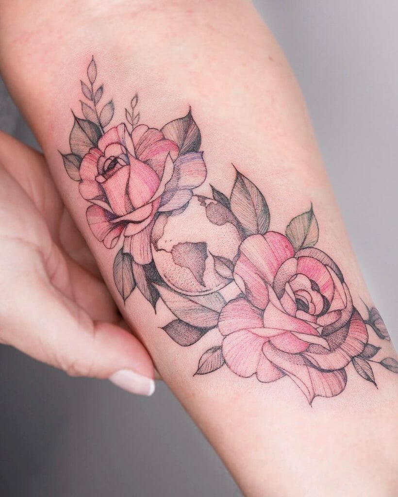 Globe Tattoo With Flowers