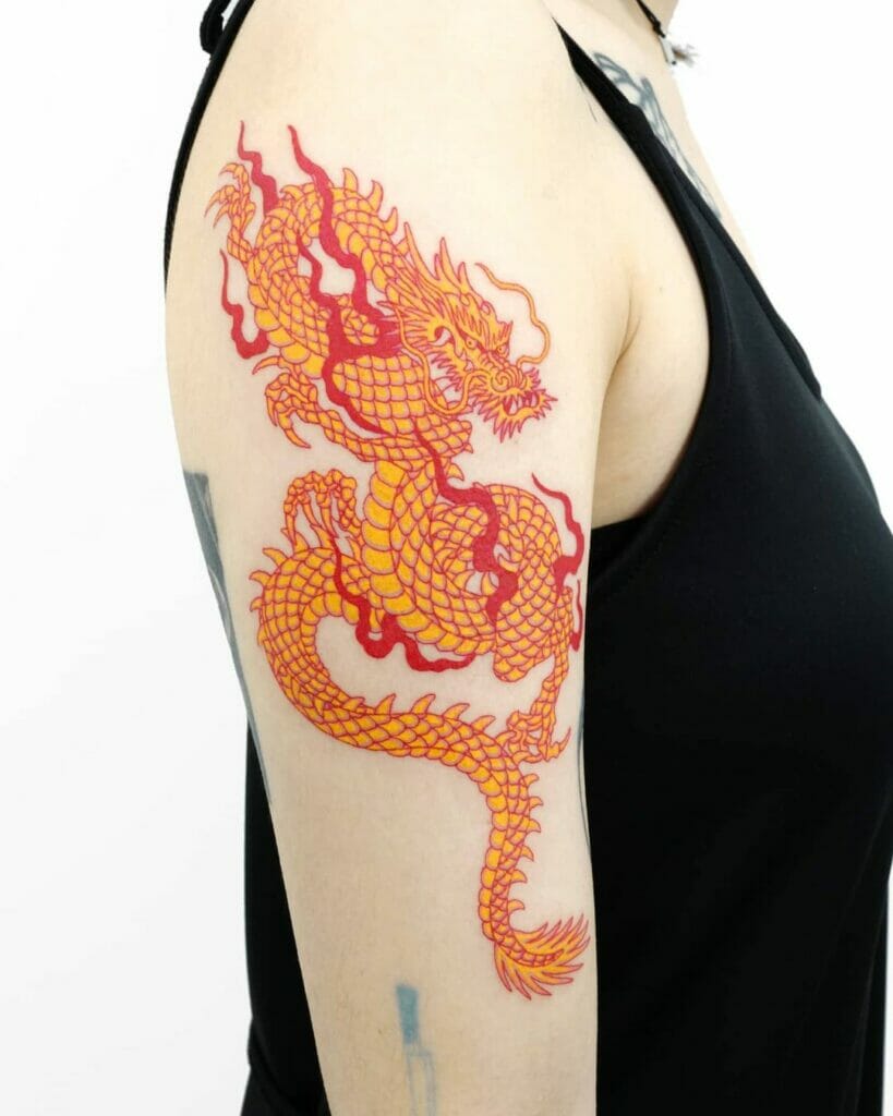 Golden Traditional Japanese Dragon Tattoo Design