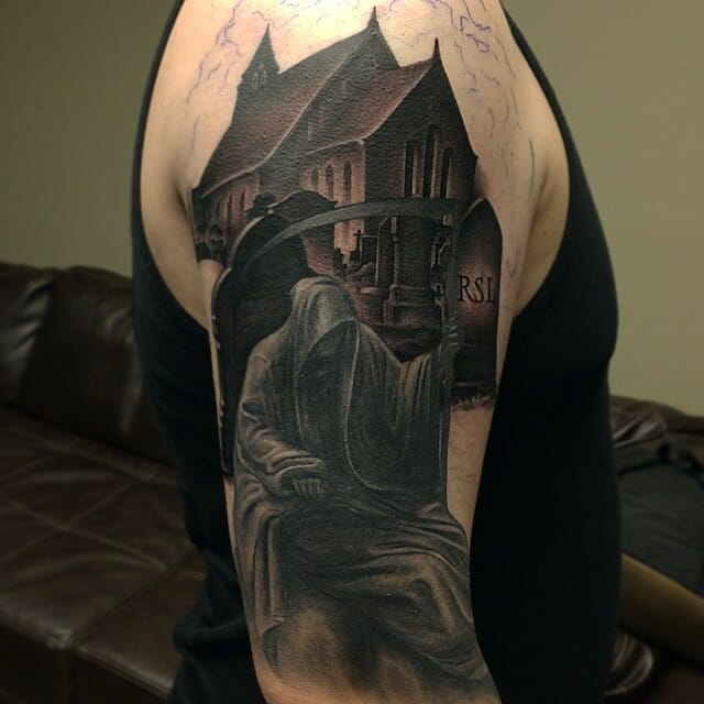 Graveyard Tattoo With Grim Reaper
