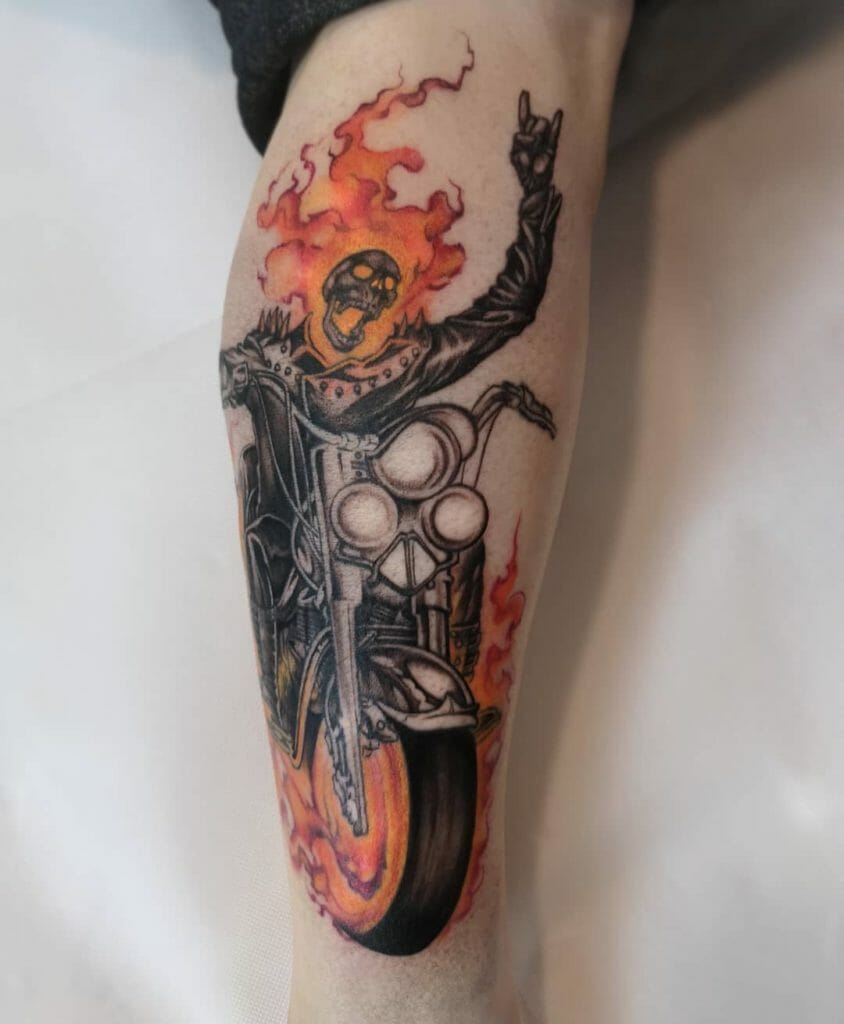 Great Ideas For Ghost Rider Tattoos With His Flaming Bike