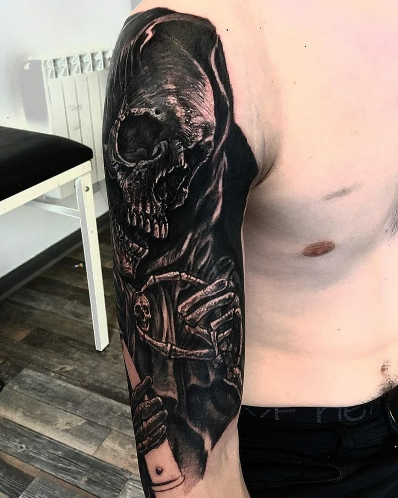 Grim Reaper Tattoo Sleeve Design On Arm