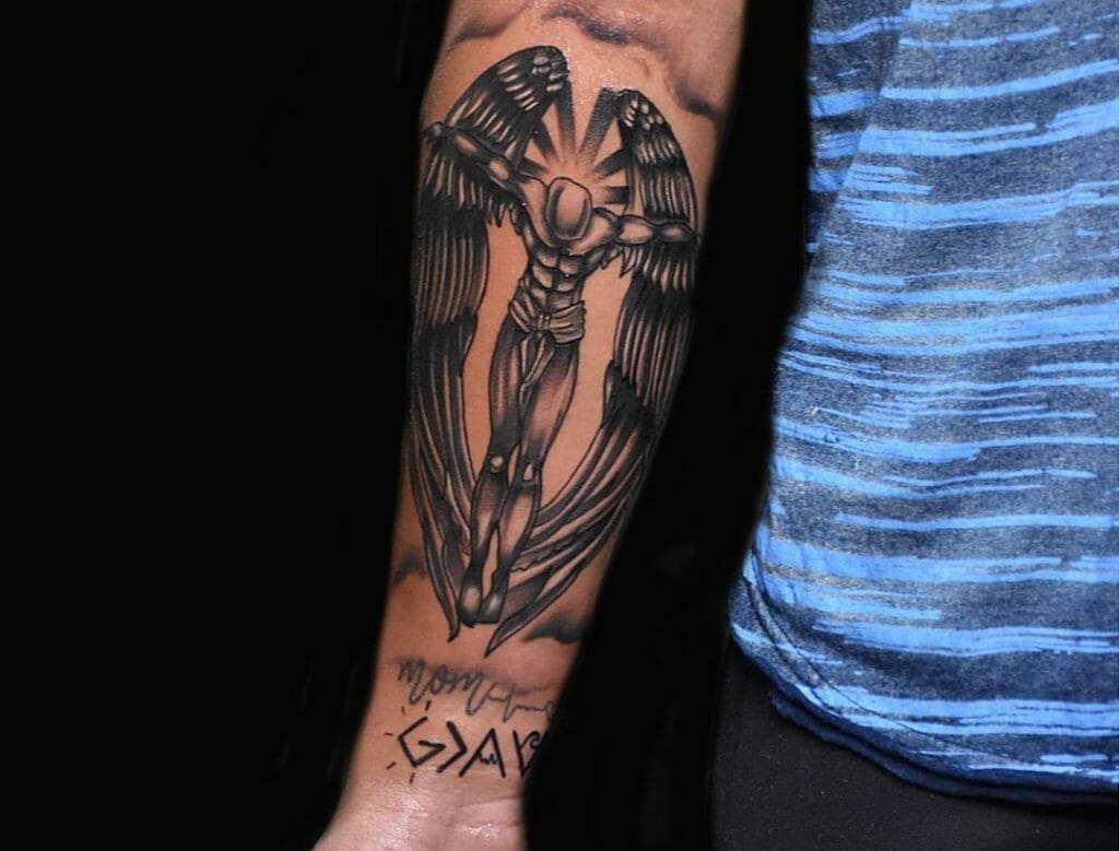 forearm angel tattoos for men