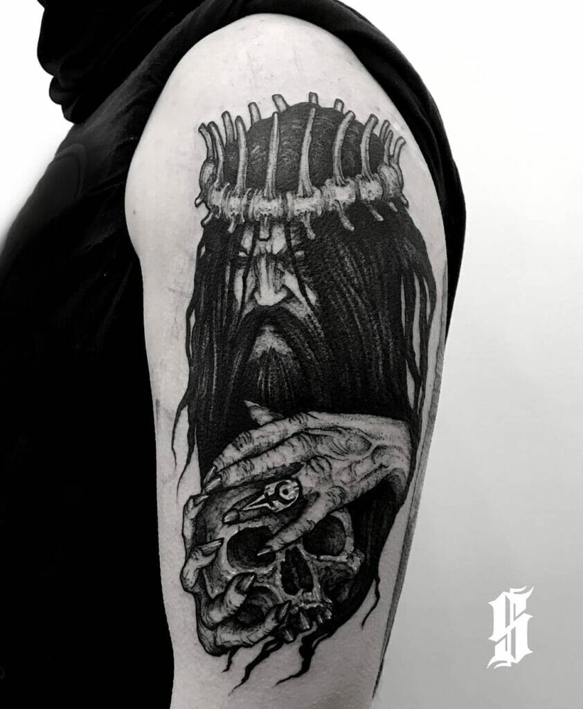 Hades Arm Tattoo With A Skull
