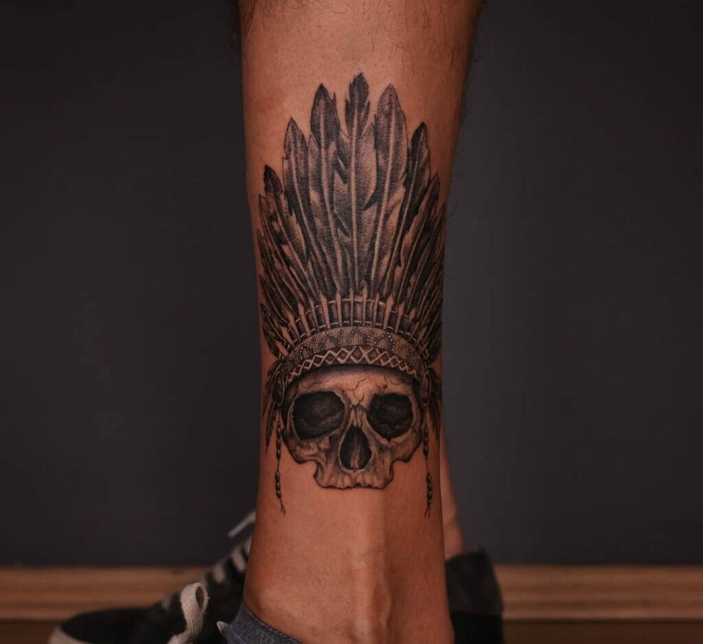 Half Indian Skull Tattoo