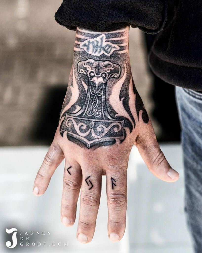 Hammer Tattoo On Hand Design