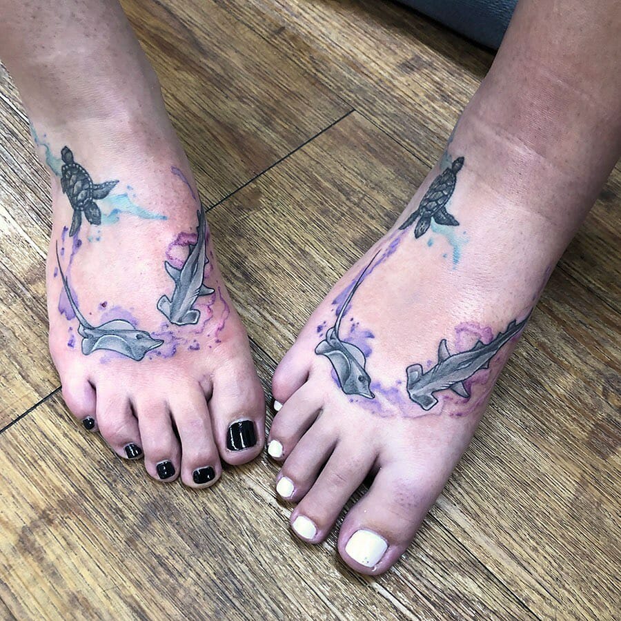 Hammerhead Shark Tattoos On Feet