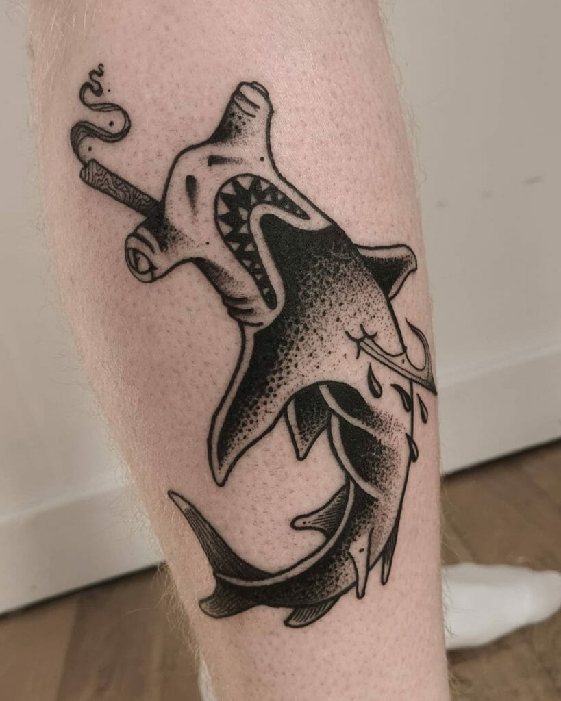 Hammerhead Shark Tattoos With Fish Hook