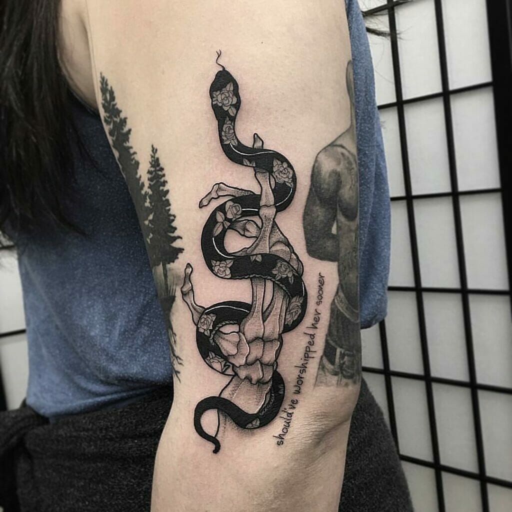 Hand Skeleton with Snake Tattoo