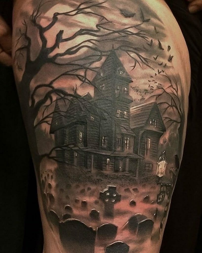 Haunted House Graveyard Tattoo