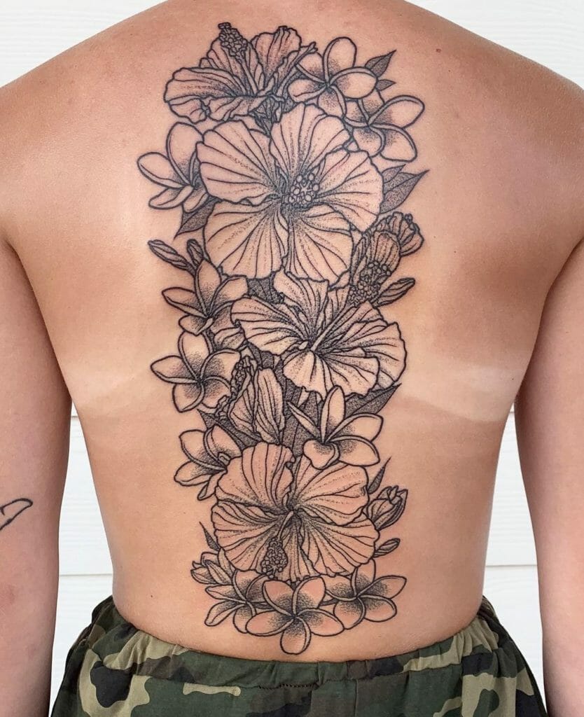 Hawaiian Flower Tattoo On Back