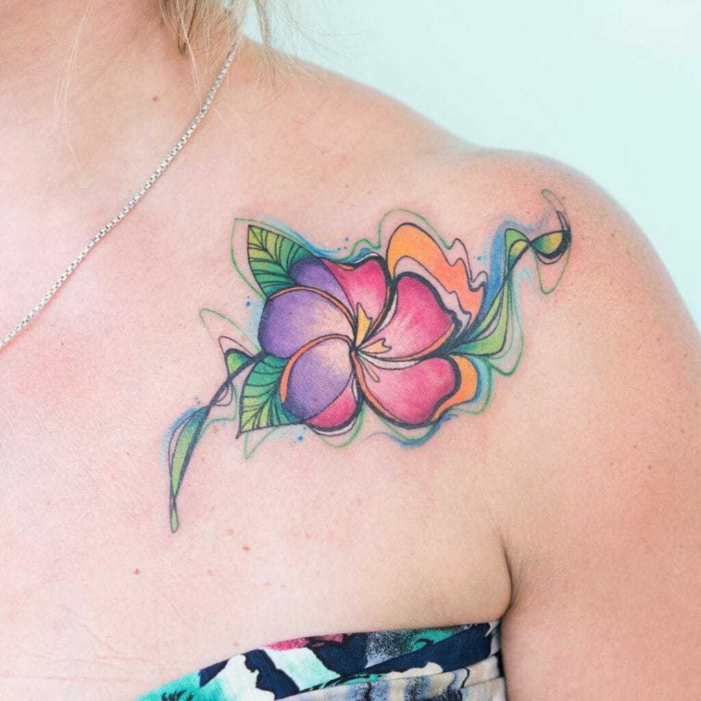 Hawaiian Flower Tattoo On Clavicle